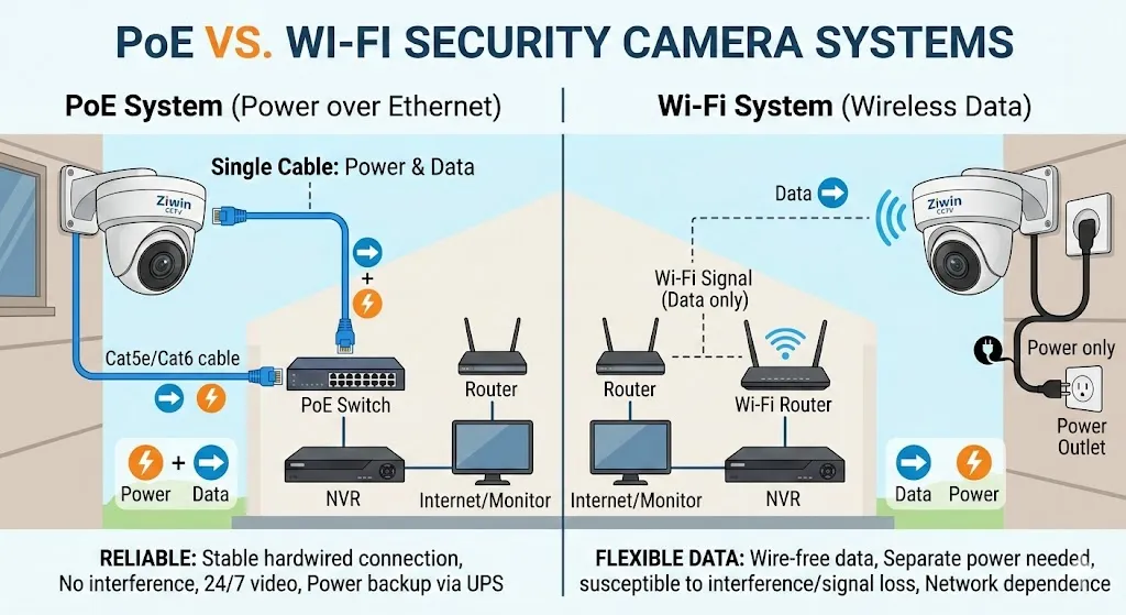 كاميرات مراقبة PoE مقابل wi-fi: ما الأفضل لعملك في من من من من من من من من من ؟